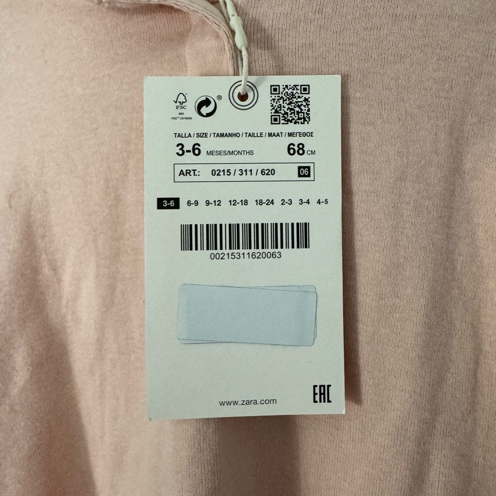 ZARA Soft Cotton Light Pink Mockneck Turtleneck Flower Appliqué Size 3-6M NWT - Picture 3 of 4